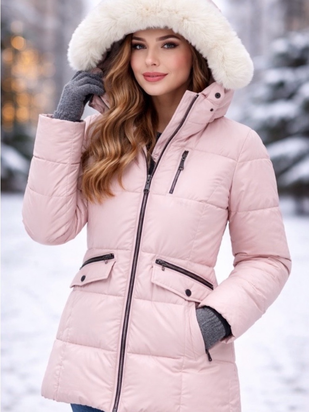 Canada Weather Gear NWT Blush Pink Faux Fur Hood Puffer Parka L - Picture 11 of 11